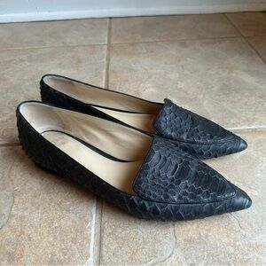 Alexandre Birman Black Snakeskin Pointed Toe Flats Shoes